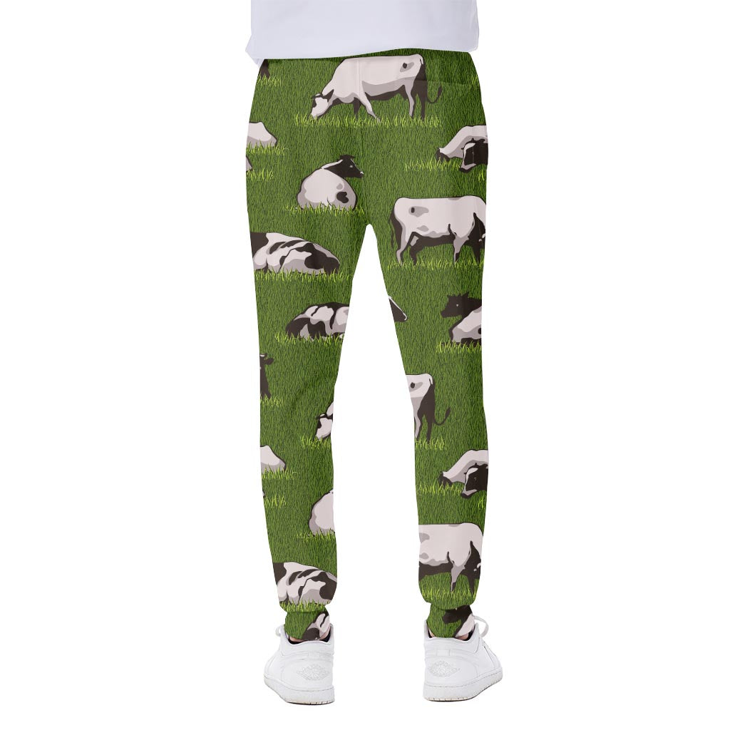 Cow On Green Grass Pattern Print Scuba Joggers