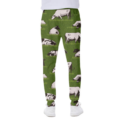 Cow On Green Grass Pattern Print Scuba Joggers