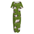 Cow On Green Grass Pattern Print Short Sleeve Long Nightdress