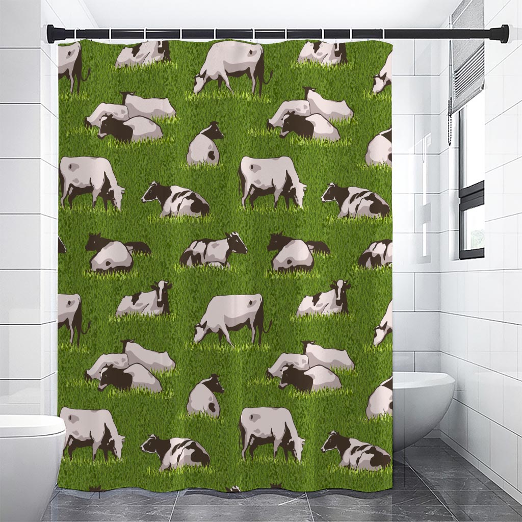 Cow On Green Grass Pattern Print Shower Curtain