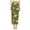 Cow On Green Grass Pattern Print Side Slit Maxi Skirt