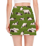 Cow On Green Grass Pattern Print Side Slit Mini Skirt