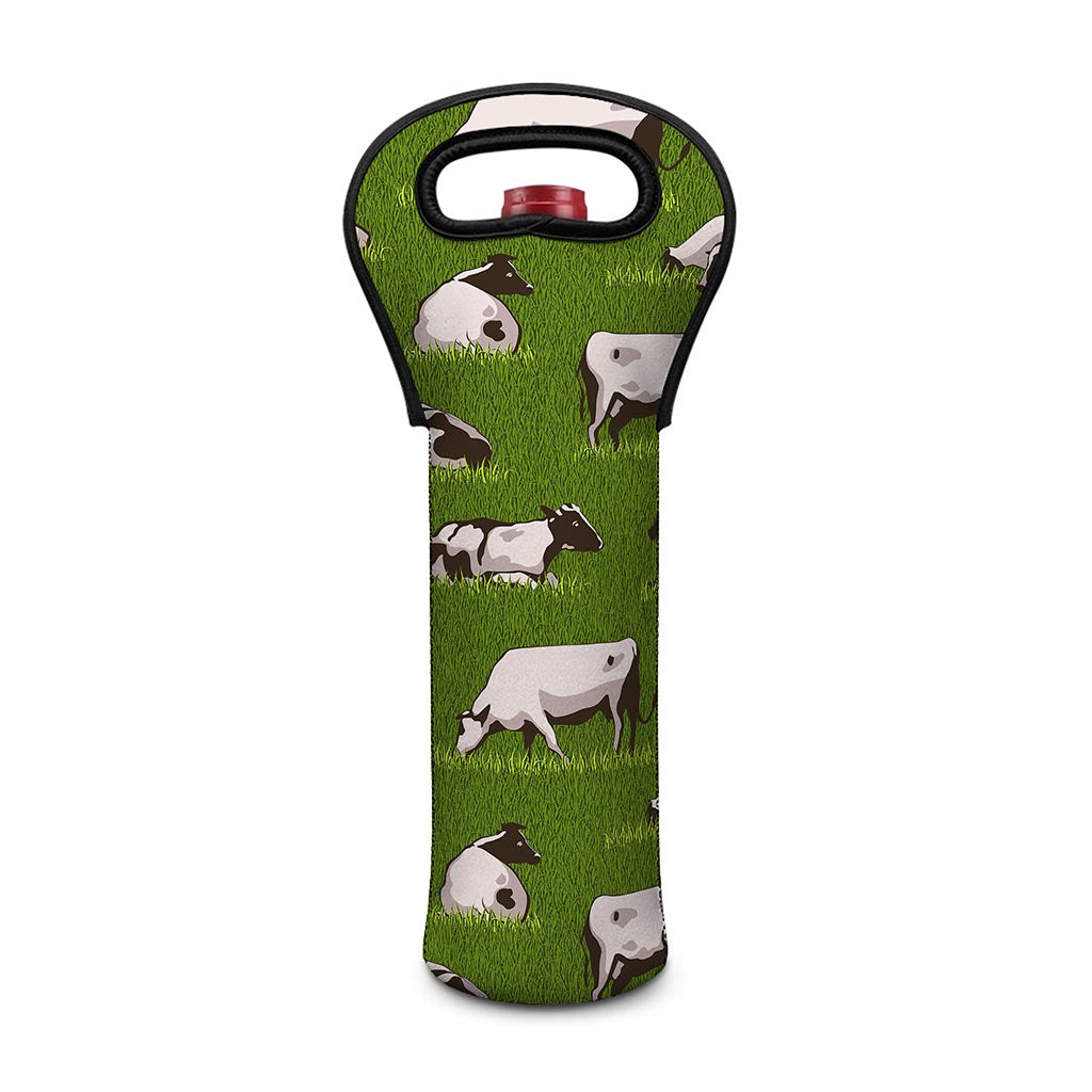 Cow On Green Grass Pattern Print Single Neoprene Wine Tote