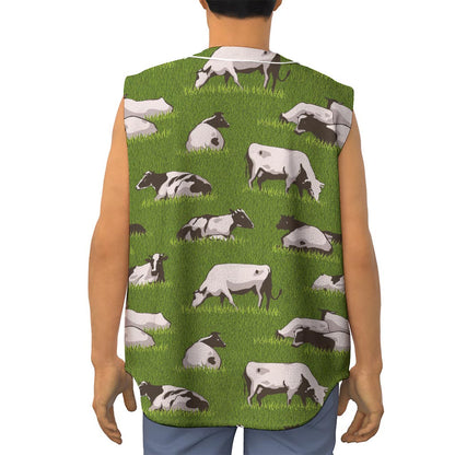 Cow On Green Grass Pattern Print Sleeveless Baseball Jersey