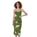 Cow On Green Grass Pattern Print Slim Fit Midi Cami Dress