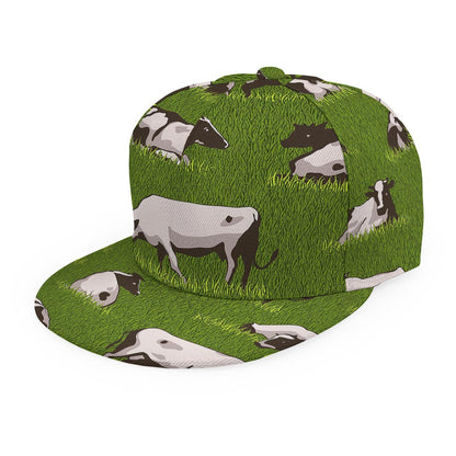 Cow On Green Grass Pattern Print Snapback Cap
