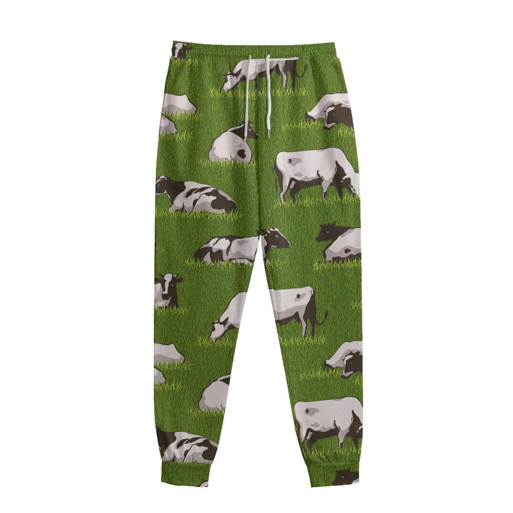 Cow On Green Grass Pattern Print Sweatpants