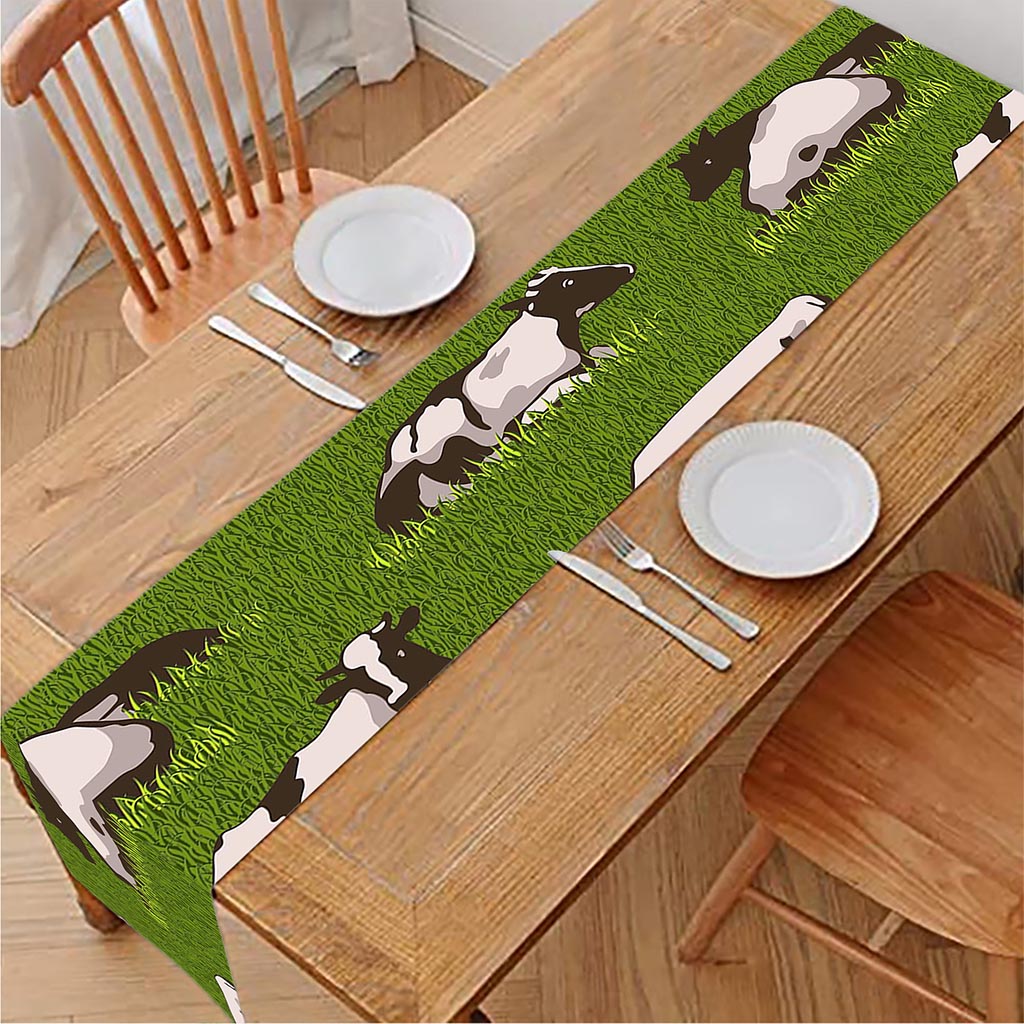 Cow On Green Grass Pattern Print Table Runner