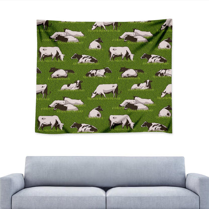 Cow On Green Grass Pattern Print Tapestry