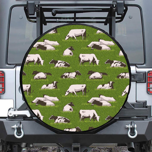 Cow On Green Grass Pattern Print Tire Cover
