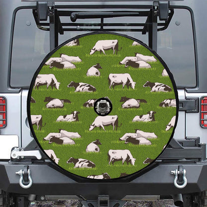 Cow On Green Grass Pattern Print Tire Cover With Camera Hole