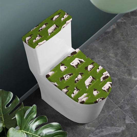 Cow On Green Grass Pattern Print Toilet Lid And Tank Cover Set