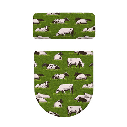 Cow On Green Grass Pattern Print Toilet Lid And Tank Cover Set