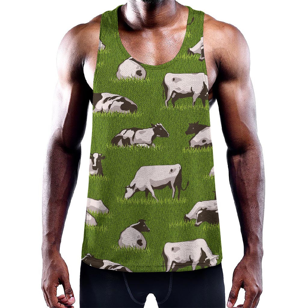 Cow On Green Grass Pattern Print Training Tank Top
