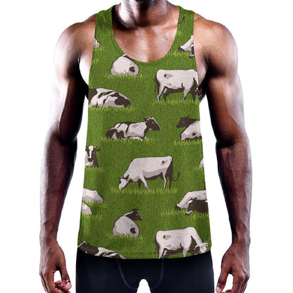 Cow On Green Grass Pattern Print Training Tank Top