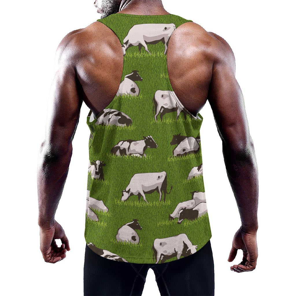 Cow On Green Grass Pattern Print Training Tank Top