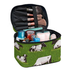 Cow On Green Grass Pattern Print Travel Makeup Bag