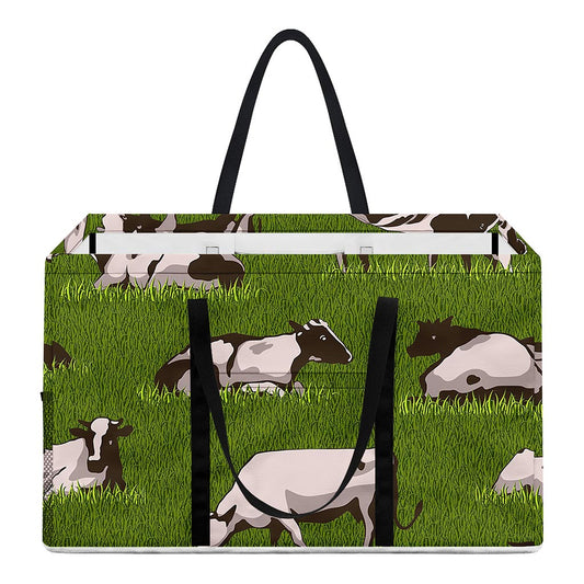 Cow On Green Grass Pattern Print Utility Tote Bag