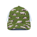 Cow On Green Grass Pattern Print White Mesh Trucker Hat