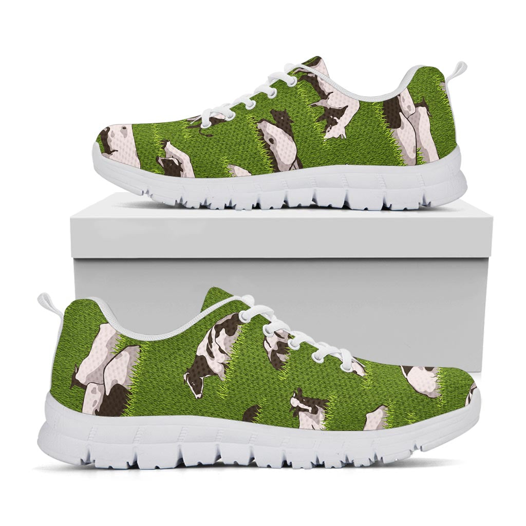 Cow On Green Grass Pattern Print White Running Shoes