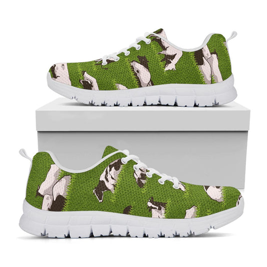 Cow On Green Grass Pattern Print White Running Shoes