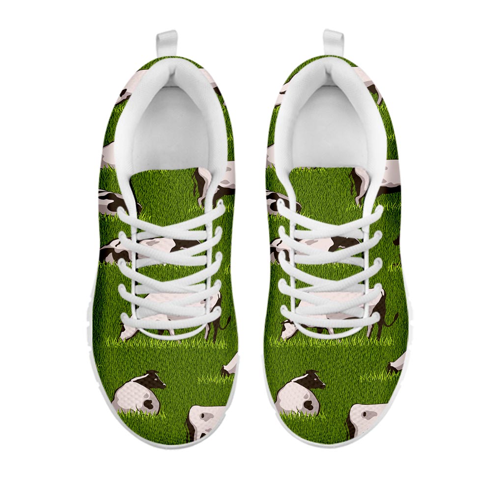 Cow On Green Grass Pattern Print White Running Shoes
