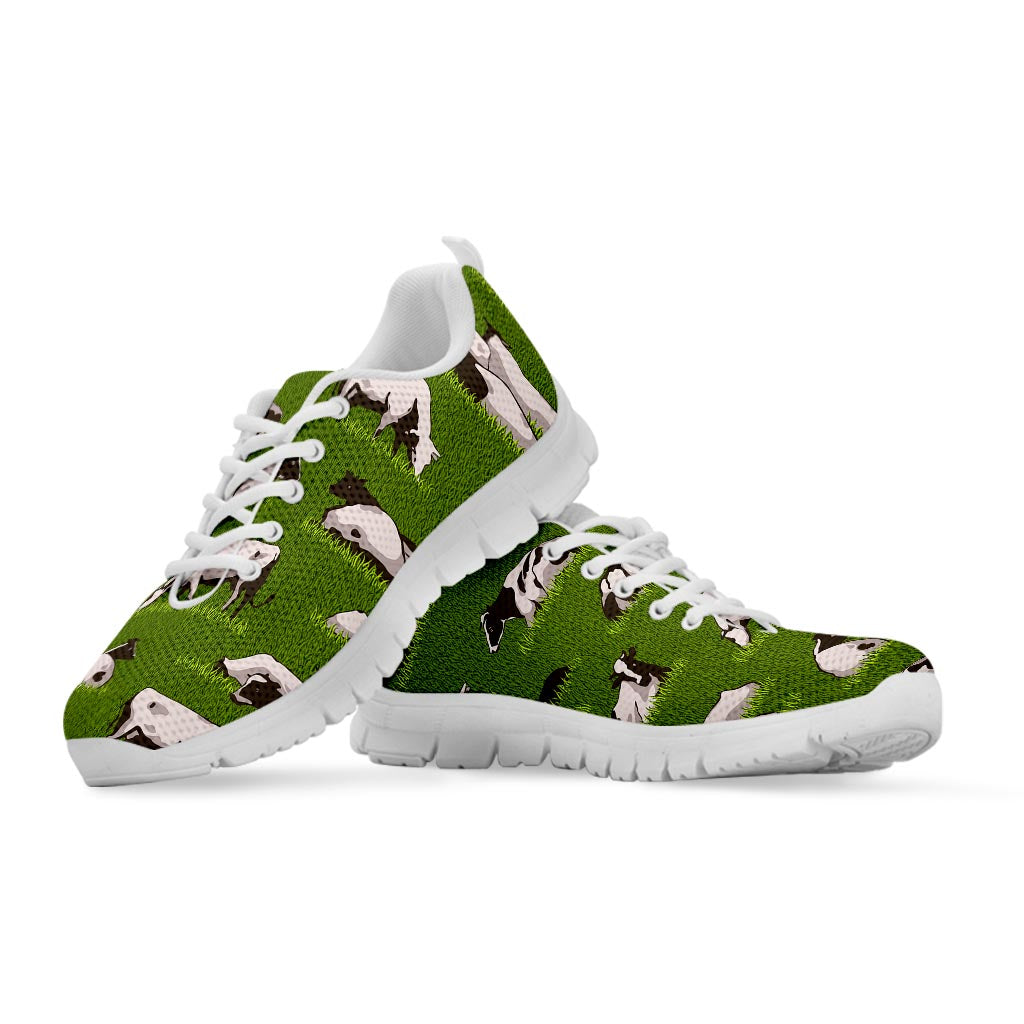 Cow On Green Grass Pattern Print White Running Shoes