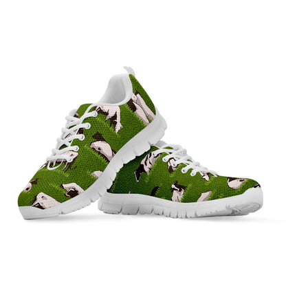 Cow On Green Grass Pattern Print White Running Shoes
