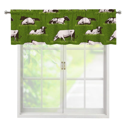 Cow On Green Grass Pattern Print Window Valance