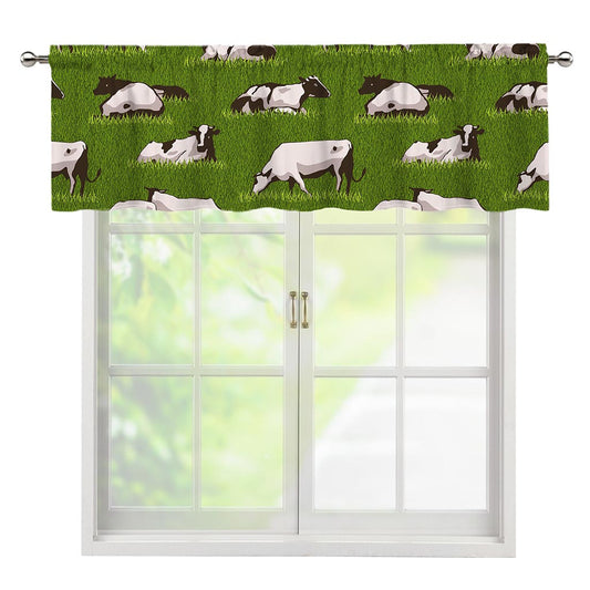 Cow On Green Grass Pattern Print Window Valance