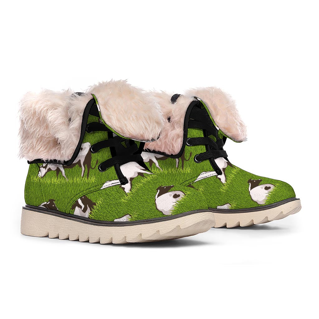 Cow On Green Grass Pattern Print Winter Boots