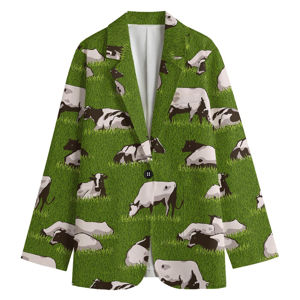 Cow On Green Grass Pattern Print Women's Cotton Blazer