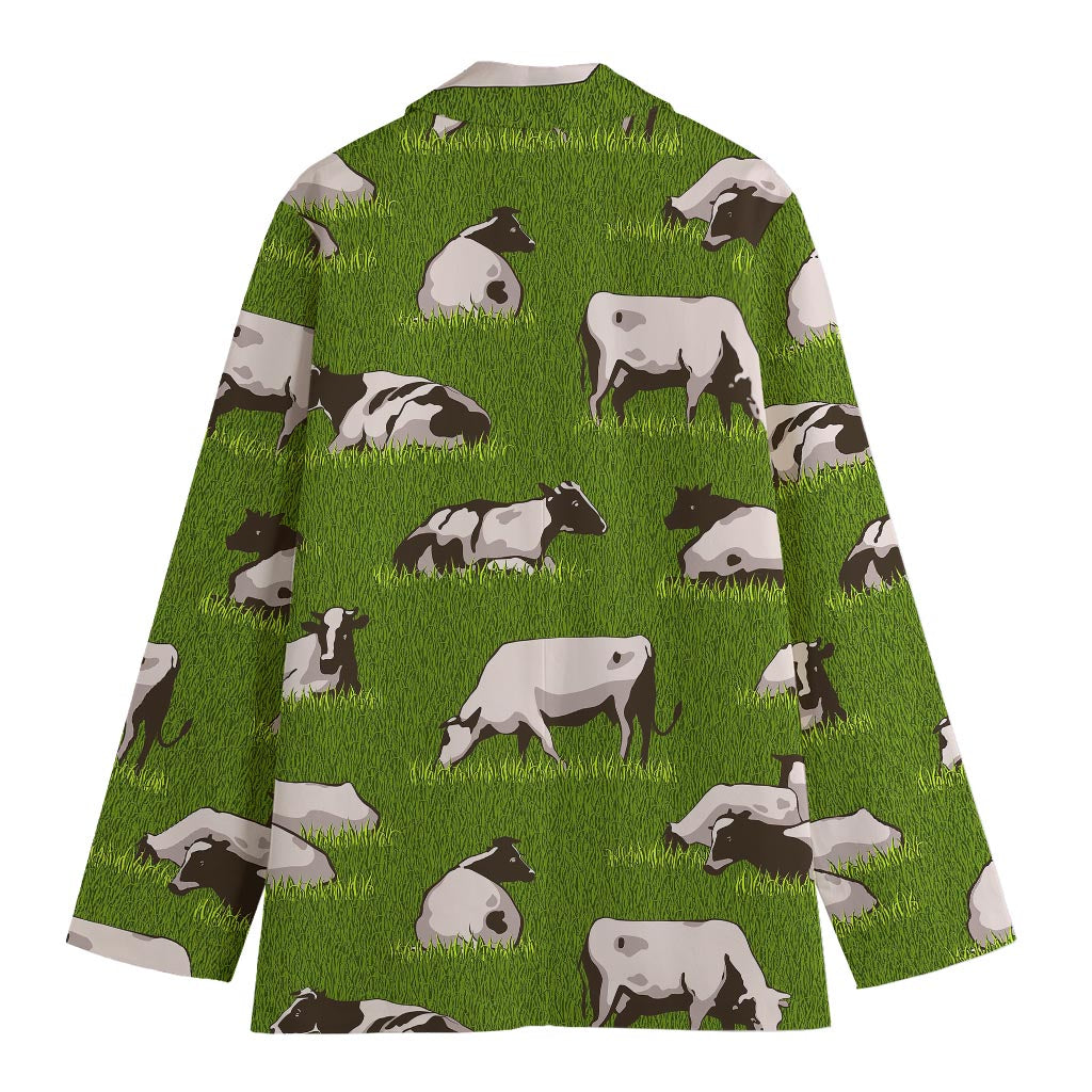 Cow On Green Grass Pattern Print Women's Cotton Blazer