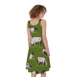 Cow On Green Grass Pattern Print Women's Sleeveless Dress