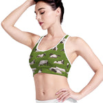 Cow On Green Grass Pattern Print Women's Sports Bra