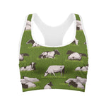 Cow On Green Grass Pattern Print Women's Sports Bra