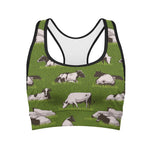 Cow On Green Grass Pattern Print Women's Sports Bra