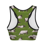Cow On Green Grass Pattern Print Women's Sports Bra