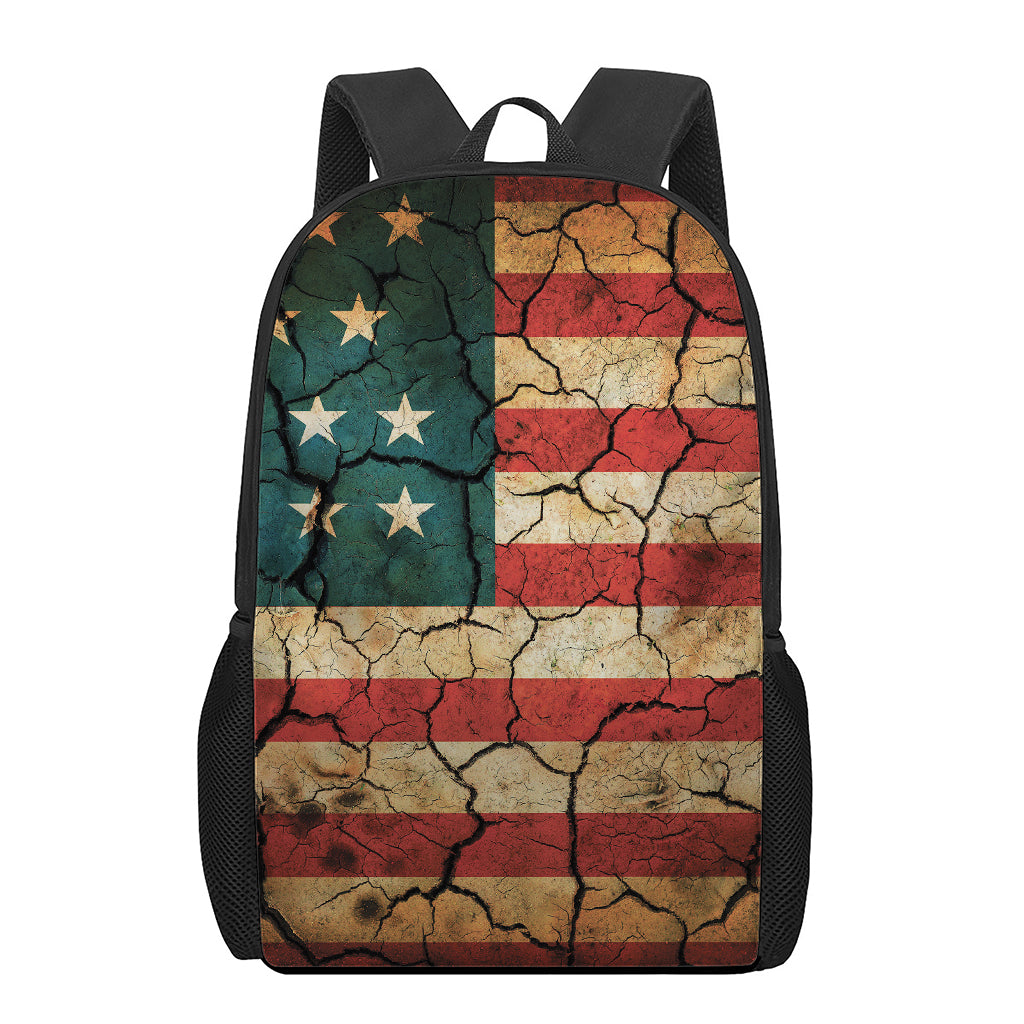 Cracked American Flag Print 17 Inch Backpack