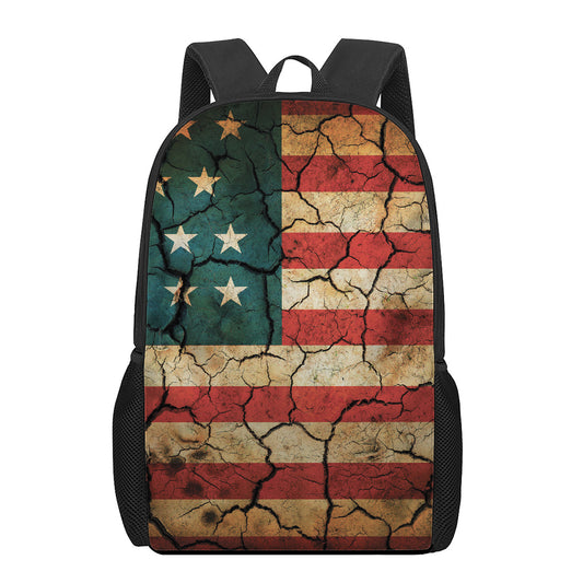 Cracked American Flag Print 17 Inch Backpack