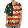Cracked American Flag Print Aloha Shirt
