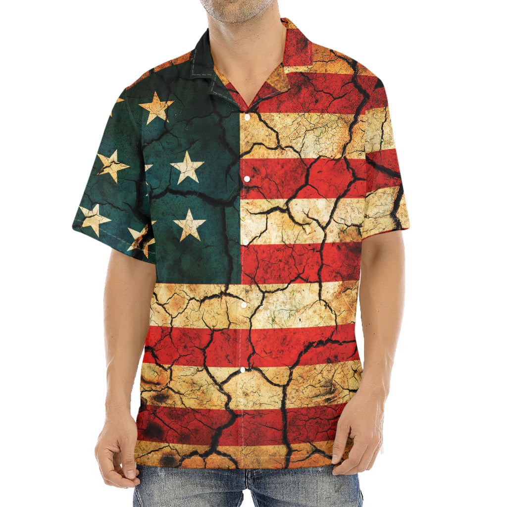 Cracked American Flag Print Aloha Shirt