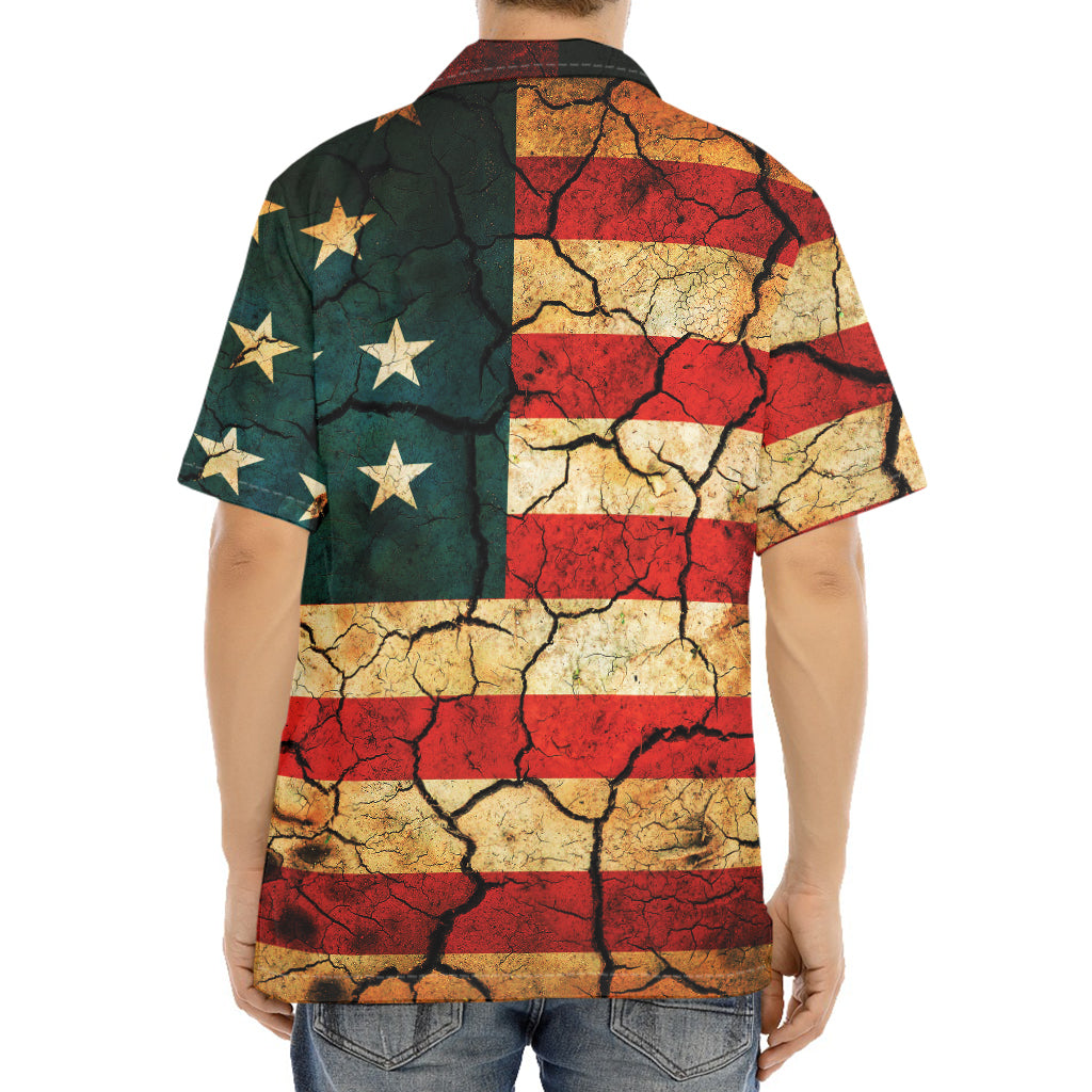 Cracked American Flag Print Aloha Shirt