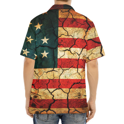 Cracked American Flag Print Aloha Shirt