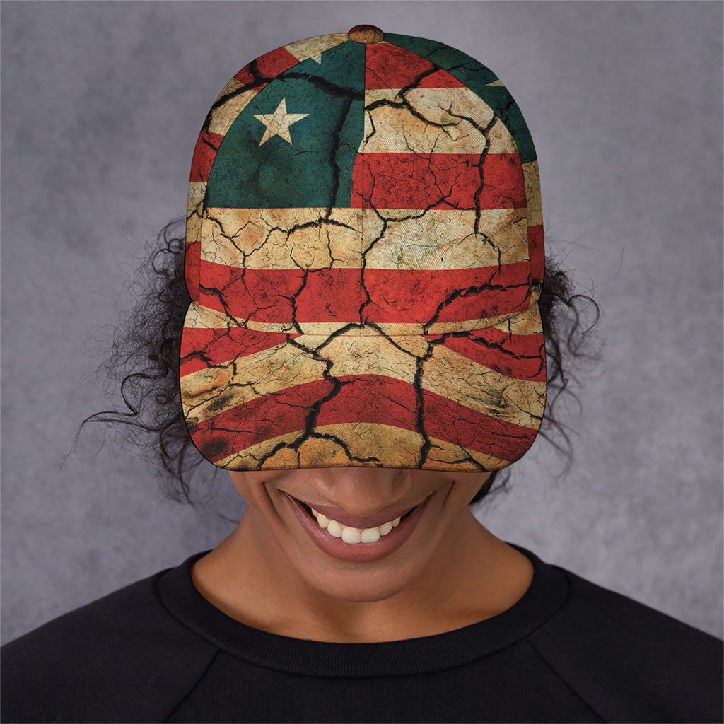Cracked American Flag Print Baseball Cap