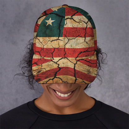 Cracked American Flag Print Baseball Cap