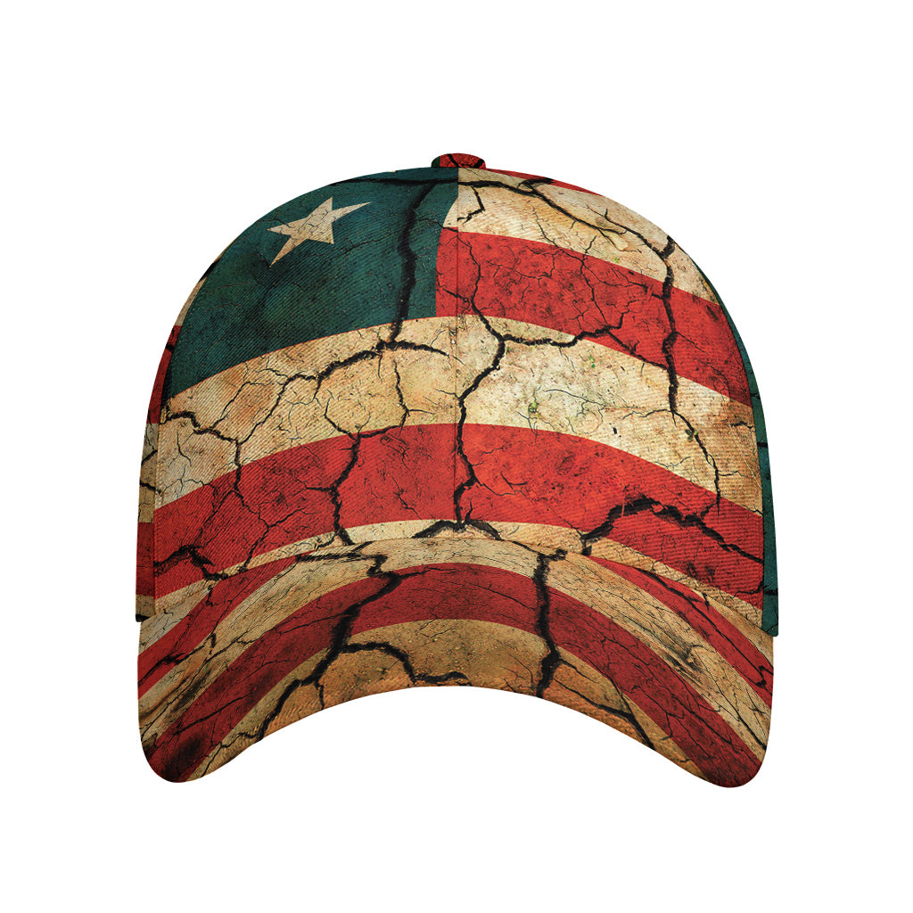 Cracked American Flag Print Baseball Cap