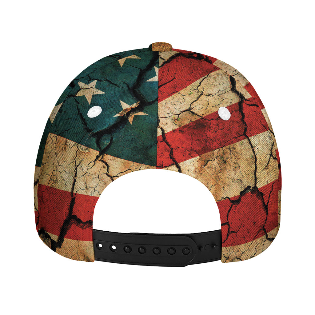 Cracked American Flag Print Baseball Cap