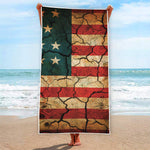 Cracked American Flag Print Beach Towel
