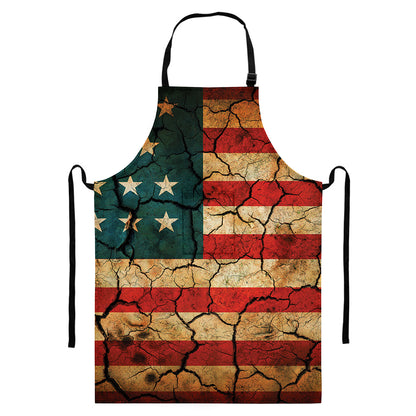 Cracked American Flag Print Bib Apron With Pocket